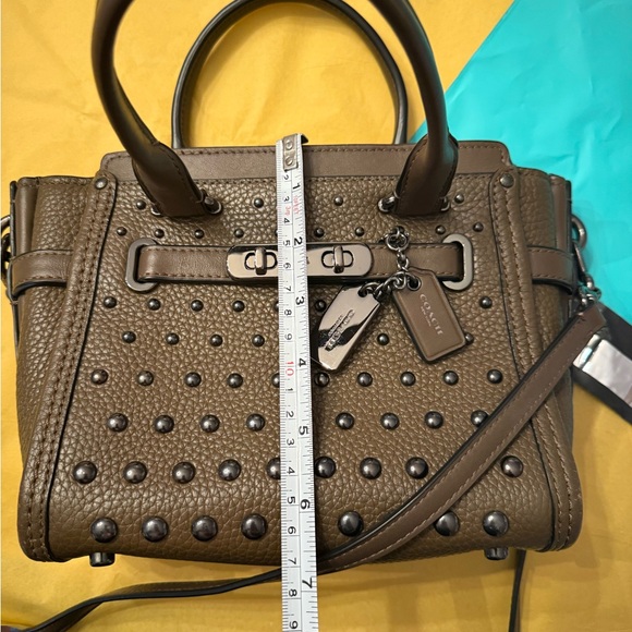 Coach Studded Leather Mini Tote Crossbody- Dark Olive Green - Picture 12 of 14